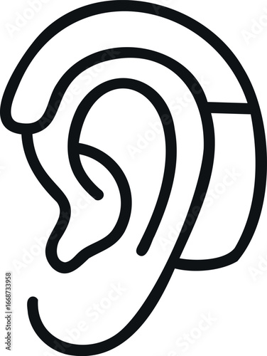 Clean line art icon of a hearing aid, symbol of sound support and accessibility for hearing impaired.