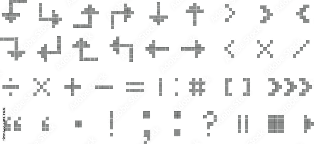 Obraz premium Pixel icon set vector illustration. arrows, signs, keyboard keys, symbols, punctuation, typographic, mathematical, typography.