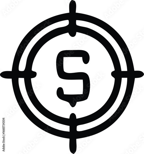 Dollar sign in crosshairs symbolizing financial target objective aim success and business goals strategy