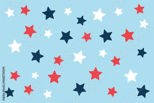 A repeating pattern design featuring a stylized patriotic star motif in red white and blue colors