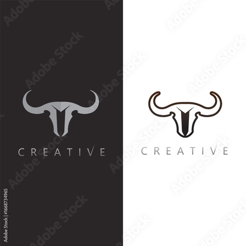 Bull head logo design vector symbol representing strength courage and determination