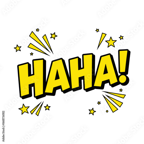 Yellow Comic Book "HAHA!" Exclamation with Stars