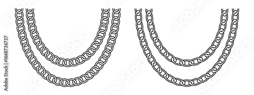 Set of black isolated silhouette of chains on white background. Seamless pattern of chain. Decorative border. EPS 10.