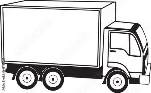 Cartoonish Delivery Truck Illustration Black and White Simple Design Transportation Vehicle