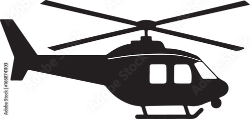 Army assault helicopter silhouette in flat vector style for modern military aviation