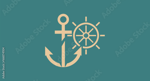 Classic maritime icons of an anchor and ships helm.