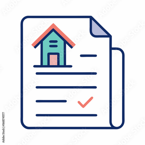 Document with house icon and check mark for real estate approval