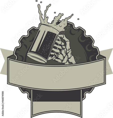 skeleton beer, skull hand golding beer vector illustration