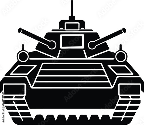 Modern war tank silhouette minimal flat vector graphic for battlefield military defense