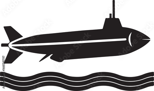 Submarine silhouette floating on water wave vector design for military navy combat use