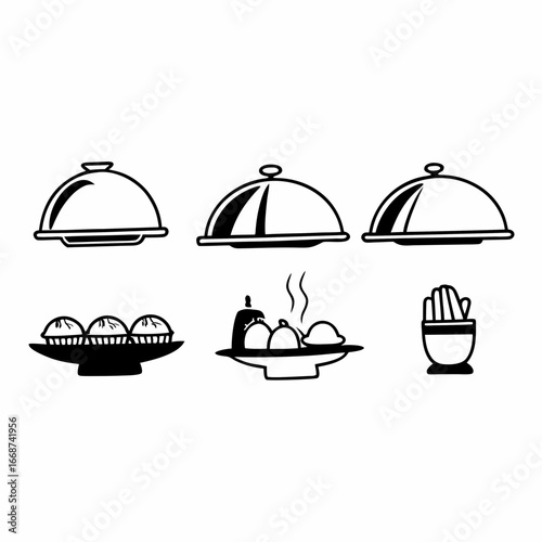Illustration of various food dishes and containers