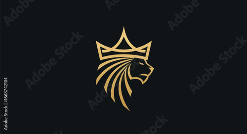 Golden Lion Head with Crown Symbolizing Royalty and Power.