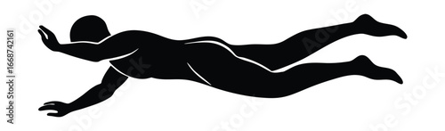 Silhouette of a man swimming underwater dynamic artistic depiction vector illustration