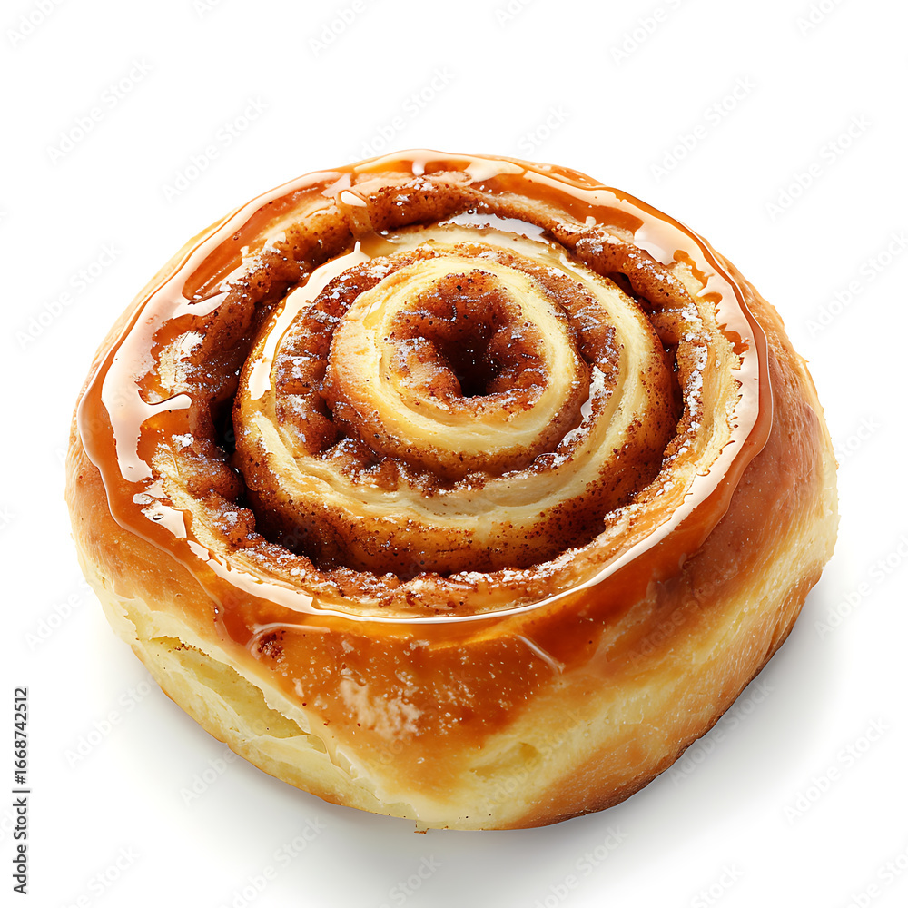 Fototapeta premium Golden Cinnamon Roll with Glazed Swirls