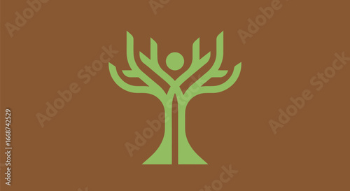 Symbolic Tree with Human Figure Represents Nature and Growth.