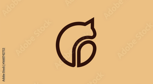 Minimalist Cat Line Art Illustration with Elegant Design and Warm Colors.