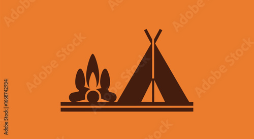 Campsite Illustration with Tent and Campfire.