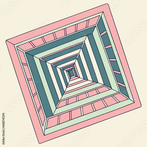 Abstract perspective view of a square tunnel with alternating colors and receding into the distance