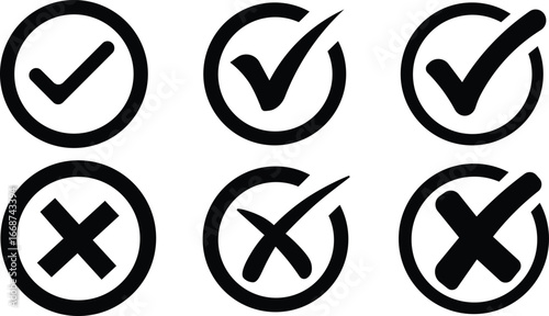 check mark icon button set. right and wrong buttons and yes or no checkmark icons , Validation and refusal icon. Vector illustration