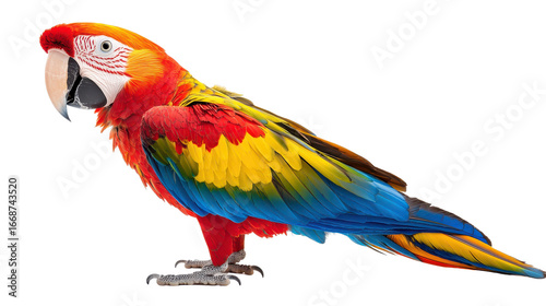 Colorful macaw parrot isolated on a white transparent Background