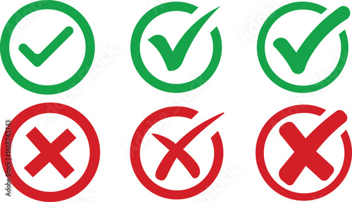 check mark icon button set. right and wrong buttons and yes or no checkmark icons in green tick box and red cross, Validation and refusal icon. Vector illustration
