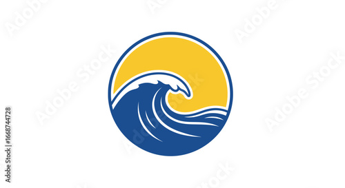 Stylized Wave and Sun Circle Illustration.