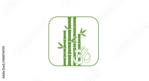 Green Bamboo Stalks with Sacred Om Symbol Icon.