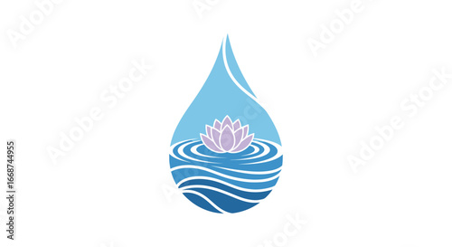Lotus flower in a water drop symbol of purity and tranquility.