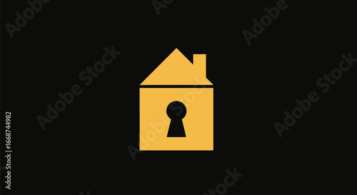 Yellow house icon with keyhole representing home security and safety.
