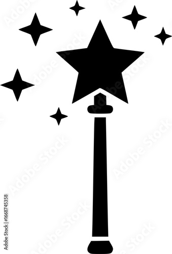 Magic wand with star tip outline icon vector

