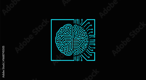 Human Brain Circuit Board: Technological Mind Fusion.