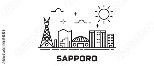 Sapporo Line Art Skyline Minimalist Travel Icon. with white background