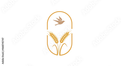 Golden Wheat Stalks and Bird in Oval Logo.