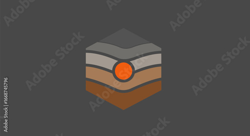 Layered Geological Strata Icon with Central Orange Circle.