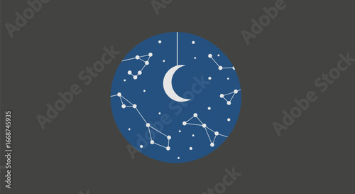 Crescent Moon and Constellations Graphic Design.