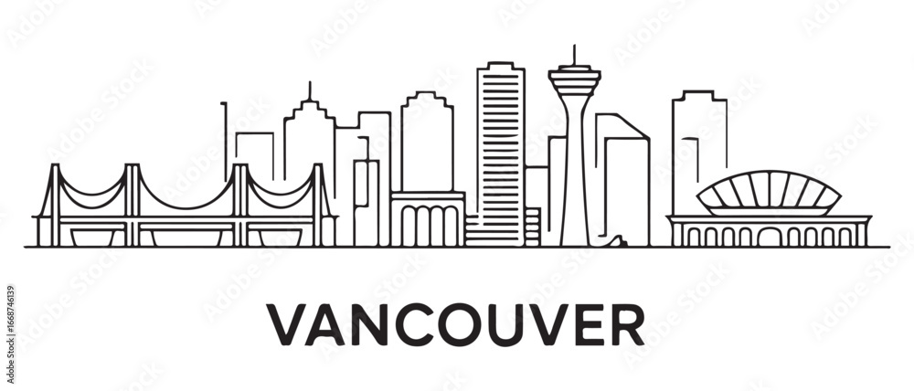 Obraz premium Vancouver Skyline Line Art Vector Cityscape. with white background