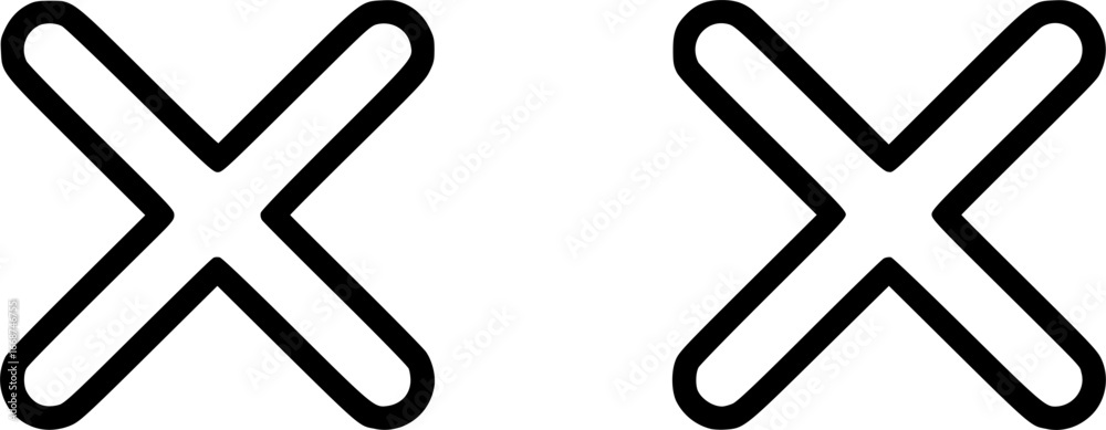 Obraz premium Black and white outline icon of x mark vector style