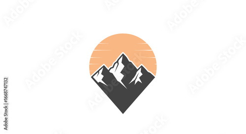 Snow Capped Mountain Peaks at Sunset.