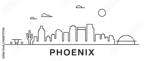 Phoenix Skyline Line Art with Arizona City Travel. with white background
