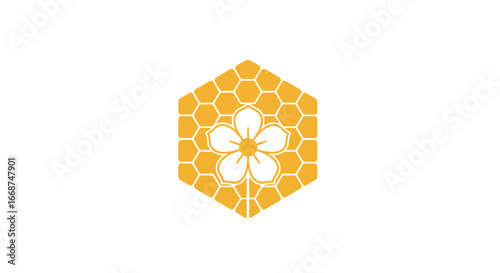 Honeycomb Hexagon with Flower and Dripping Honey.
