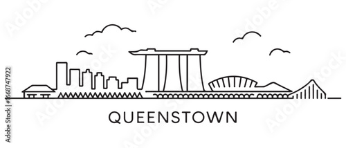 Queenstown Line Art Skyline Silhouette Singapores Minimalist Charm. with white background