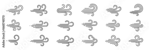 18 Wind Icons: A Collection of Line Art Wind Symbols, Variations in Style and Line Weight