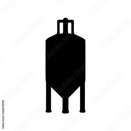 Black silhouette of industrial fermentation or brewing tank vessel on white background
