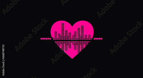 Pink heart sound wave music love romantic design illustration.