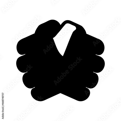 Crossed gloved hands silhouetted illustration, cold weather protection symbol and winter season