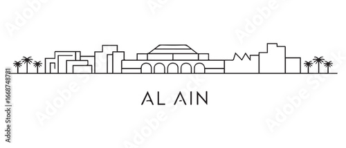 Al Ain City Line Art Skyline Outline UAE Architecture Illustration. with white background