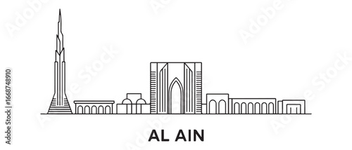 Al Ain City Line Art Skyline Outline UAE Architecture Illustration. with white background