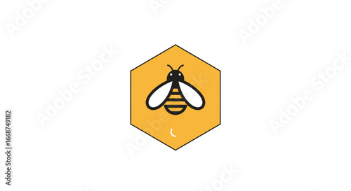 Stylized Bee Inside a Honeycomb Hexagon Logo Design.