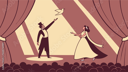 Magician astonishes audience with bird release on stage during captivating performance