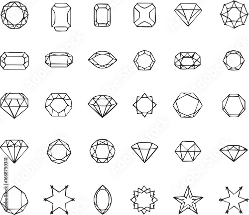 Gemstone and Diamond Cut Vector Outline Set
